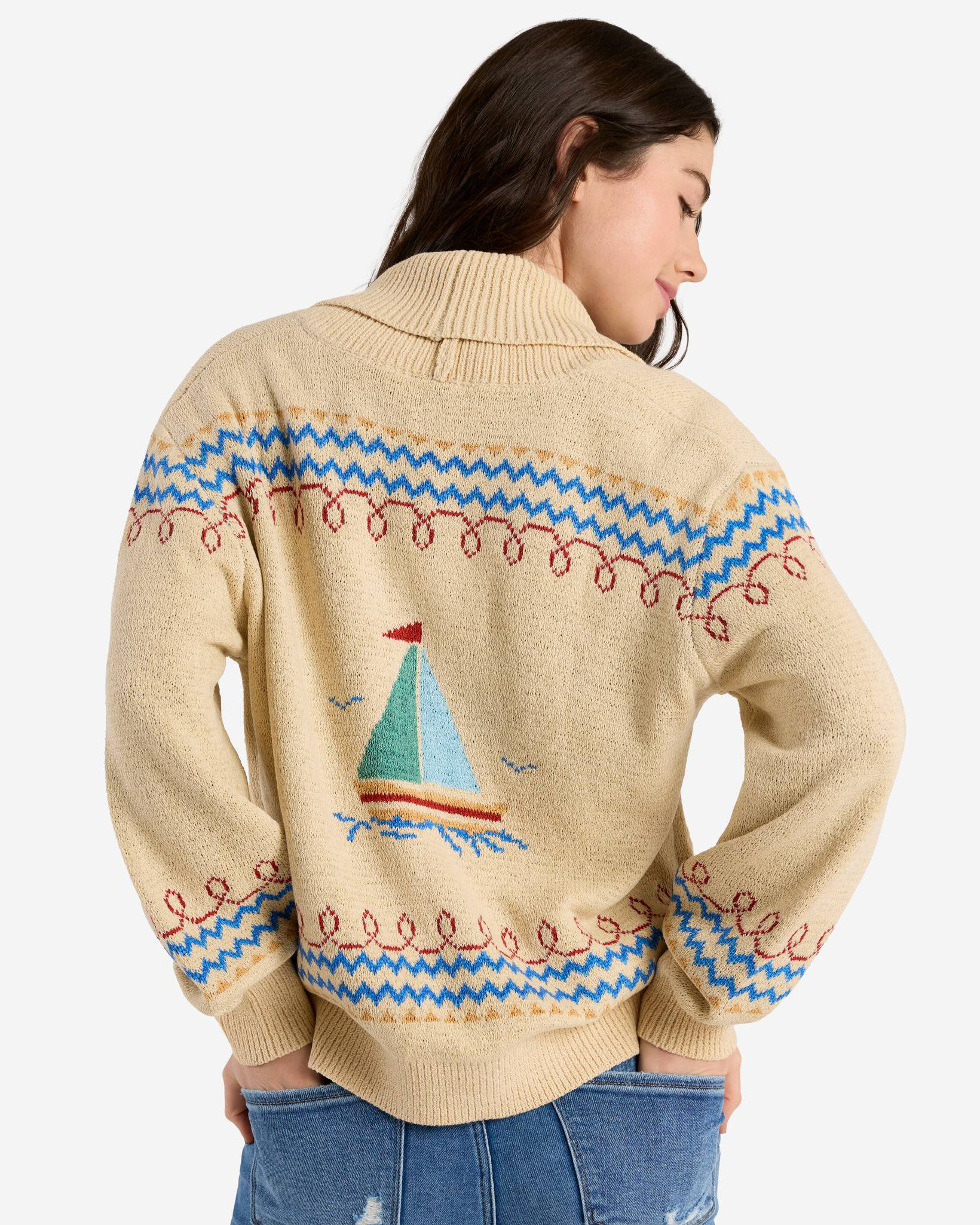 Sailboats Button Up Shawl Cardigan in Cream | Gilli Clothing | The 