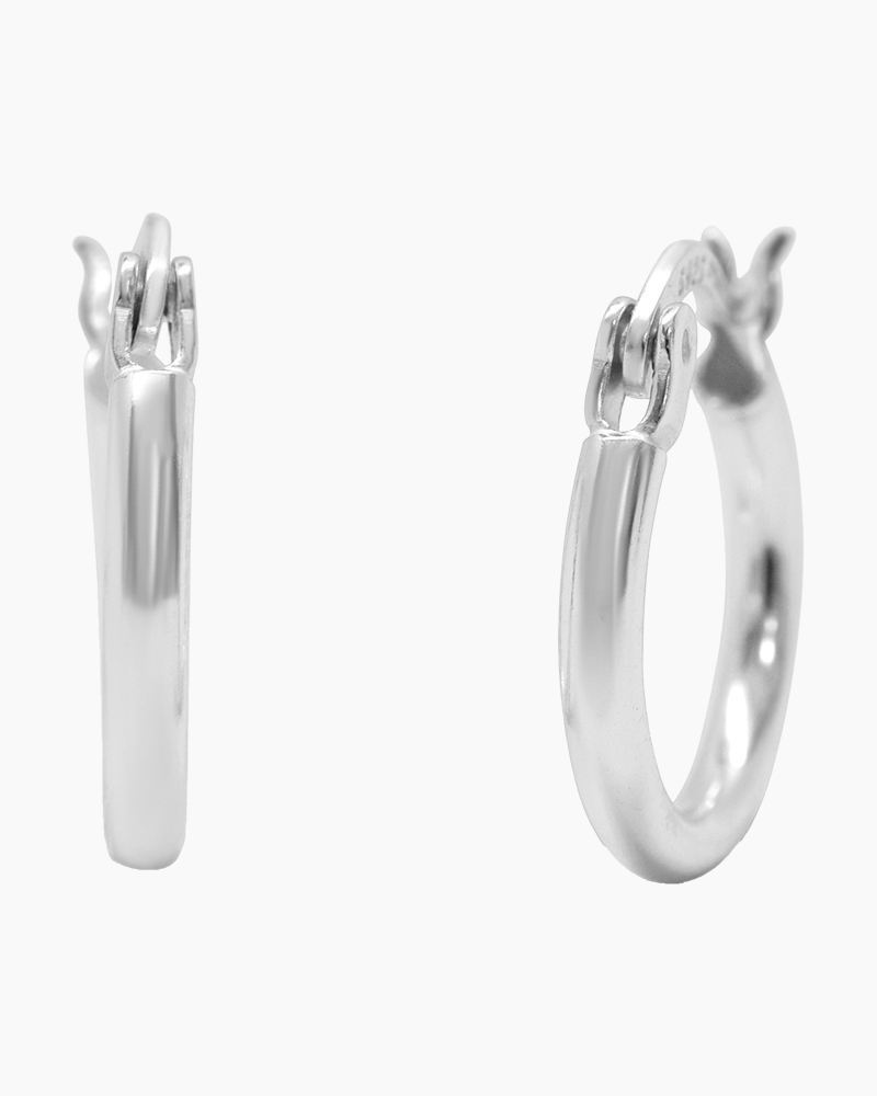 14mm Simple Latch Hoop Earrings in Silver | D*EAR*LY | The Paper Store