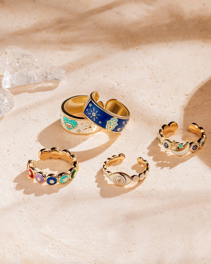 Sparkling Protection Moon and Star Ring in Gold | Karma and Luck | The ...