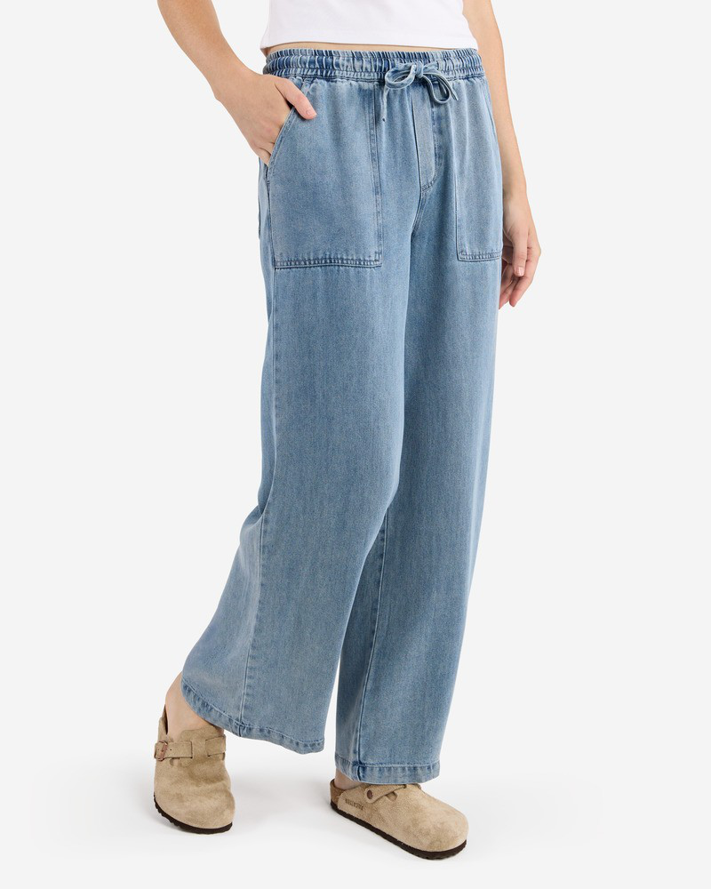 Tie Waist Denim Wash Wide Leg Pants | mia & tess | The Paper Store