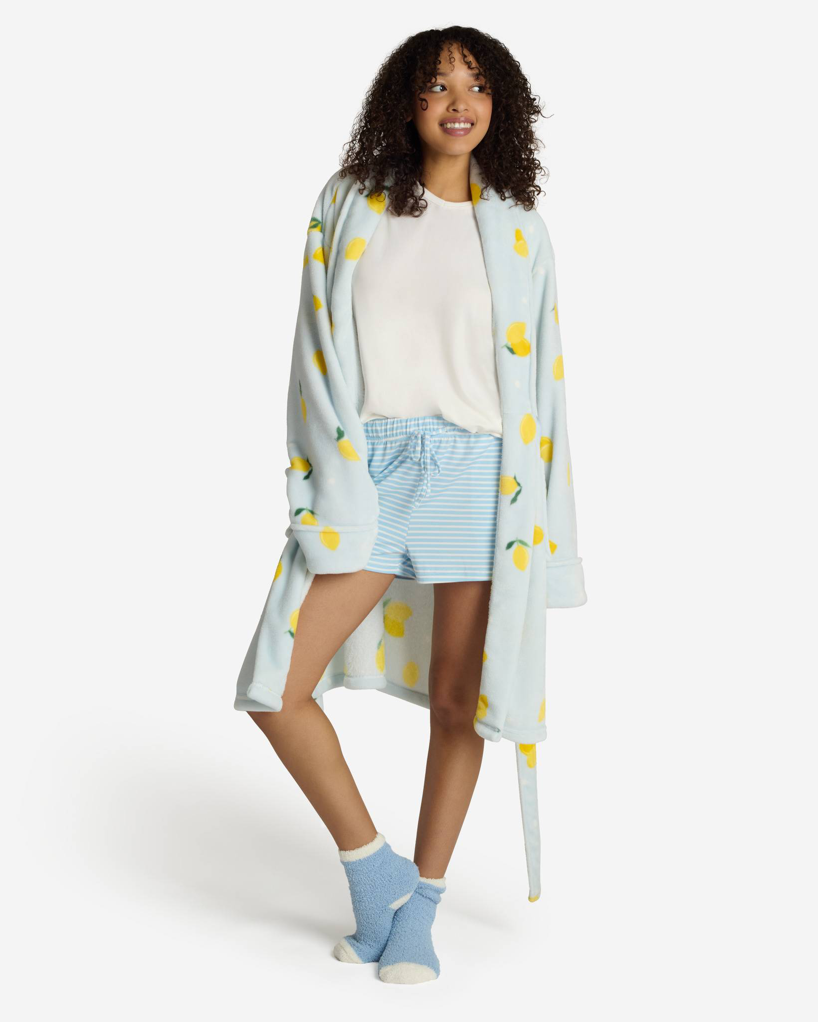 Light Blue Lemon Pattern Robe | mia & tess | The Paper Store