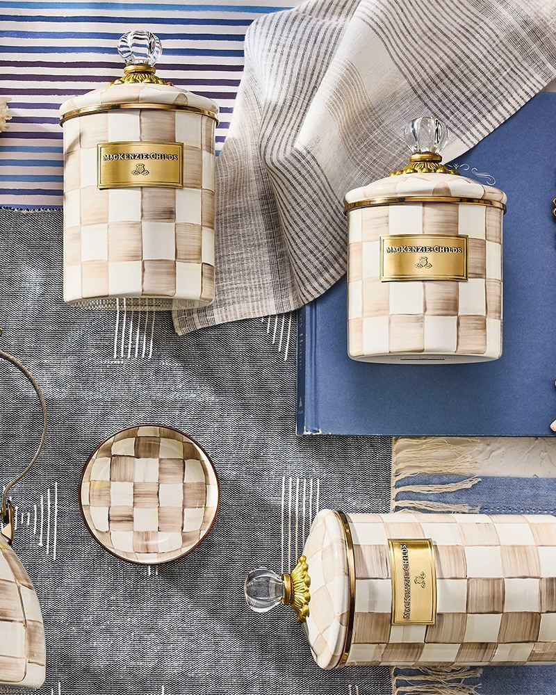 Mocha Check Medium Canister | MacKenzie-Childs | The Paper Store