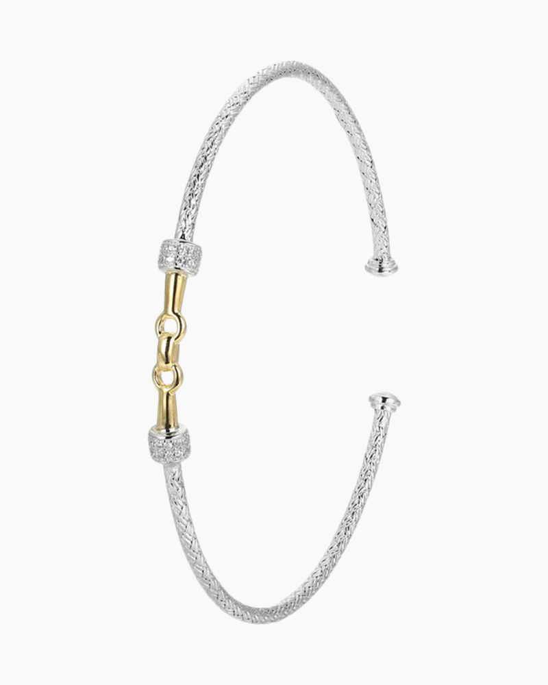 Classic Mesh Equestrian Cubic Zirconia Cuff Bangle in Two-Tone