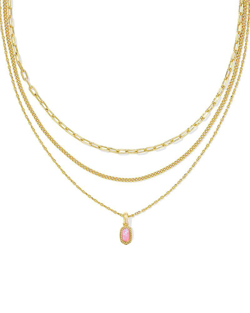 Mini Elisa Gold Triple Strand Necklace in Carnation Kyocera Opal