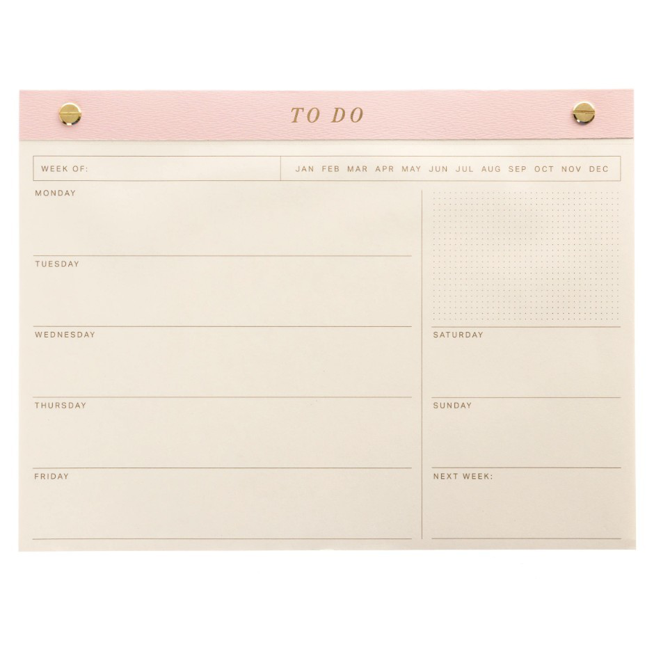 Blush Pink and Gold Weekly Desk Pad