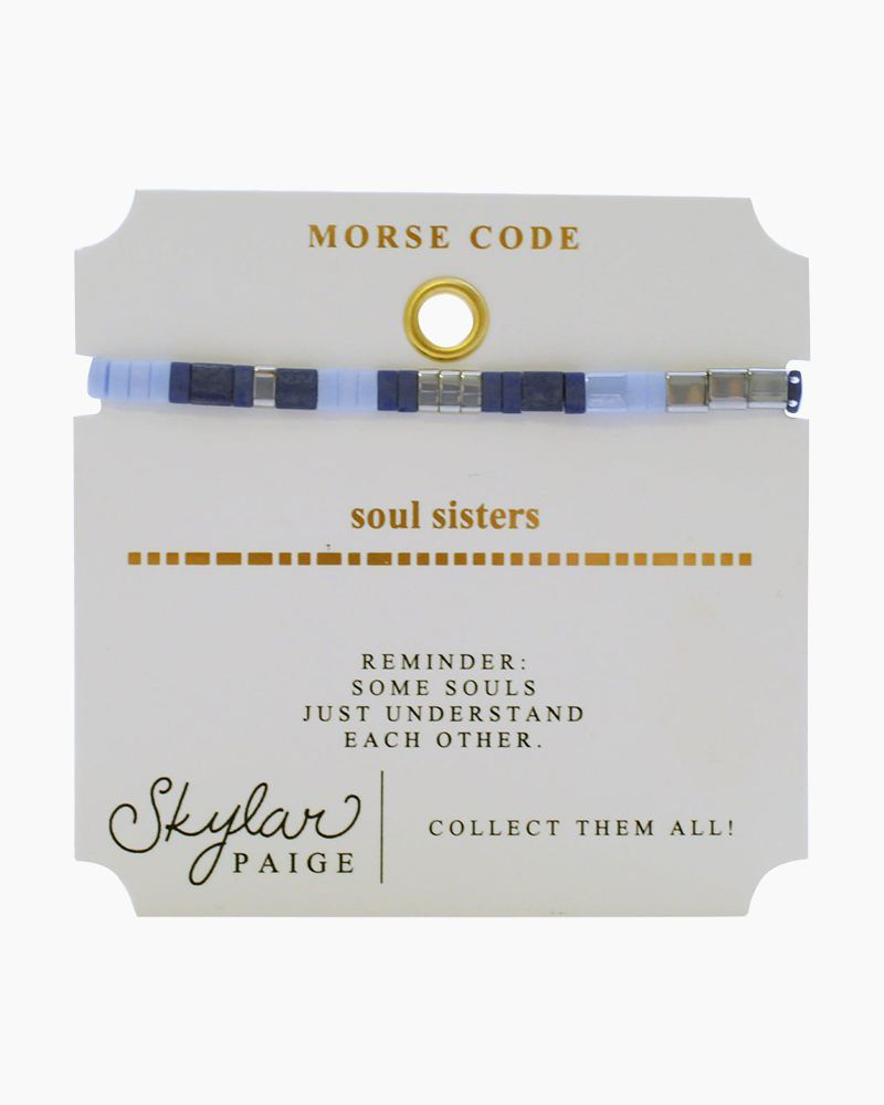 SOUL SISTERS Morse Code Tila Beaded Bracelet in Blue My Mind