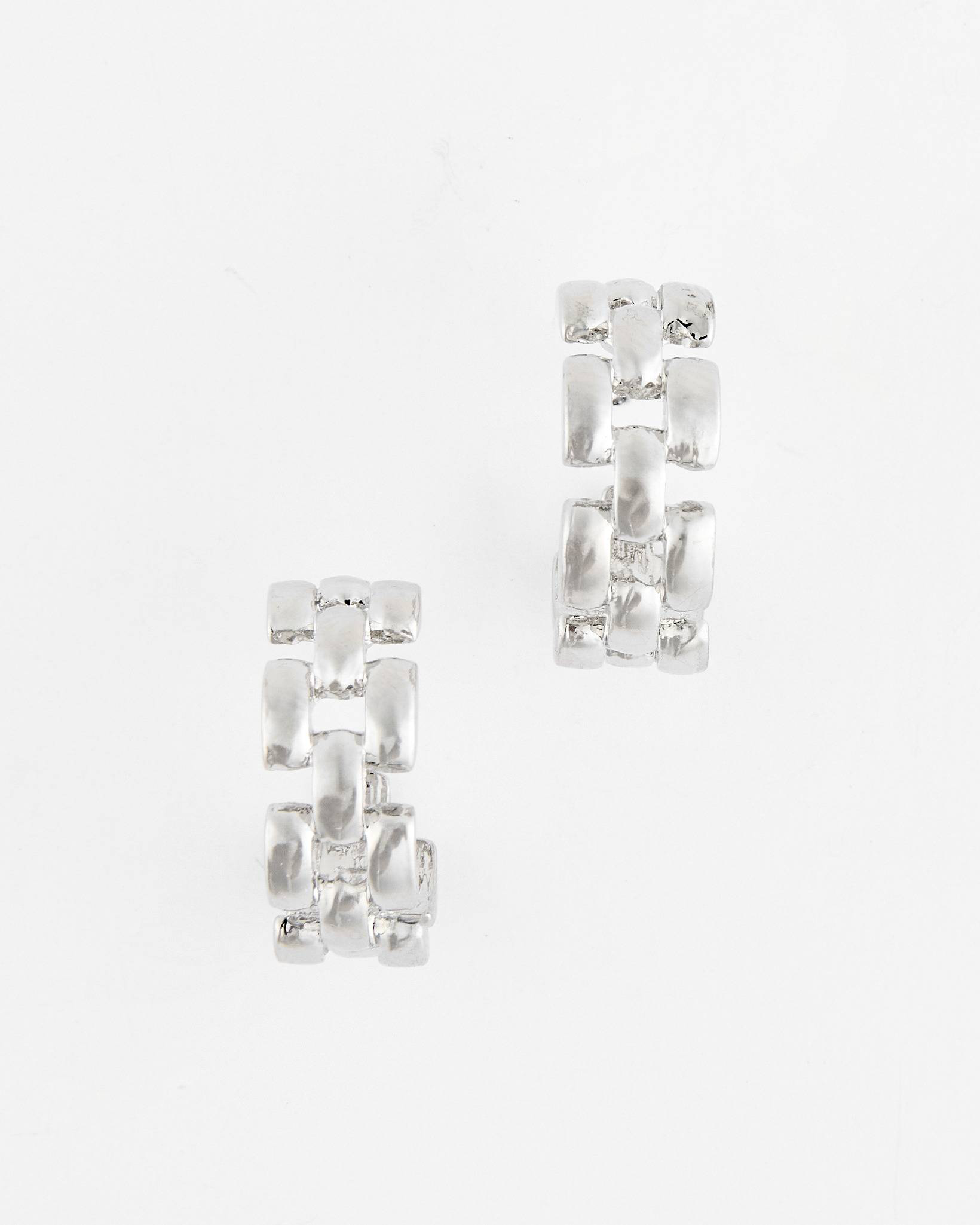 Metal Check Hoop Earrings in Silver | Uncharted Threads | The Paper Store