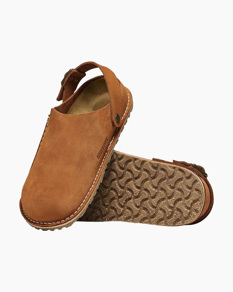 Lutry Premium Suede Clogs in Mink | Birkenstock | The Paper Store