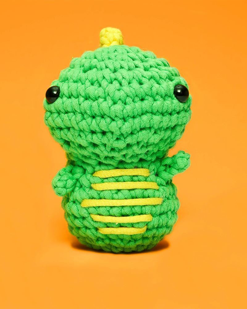 Crocheted dinosaur from the side