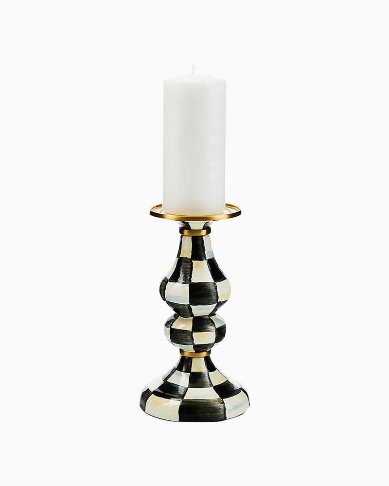 MacKenzie-Childs Courtly Check Enamel Pillar Candlestick