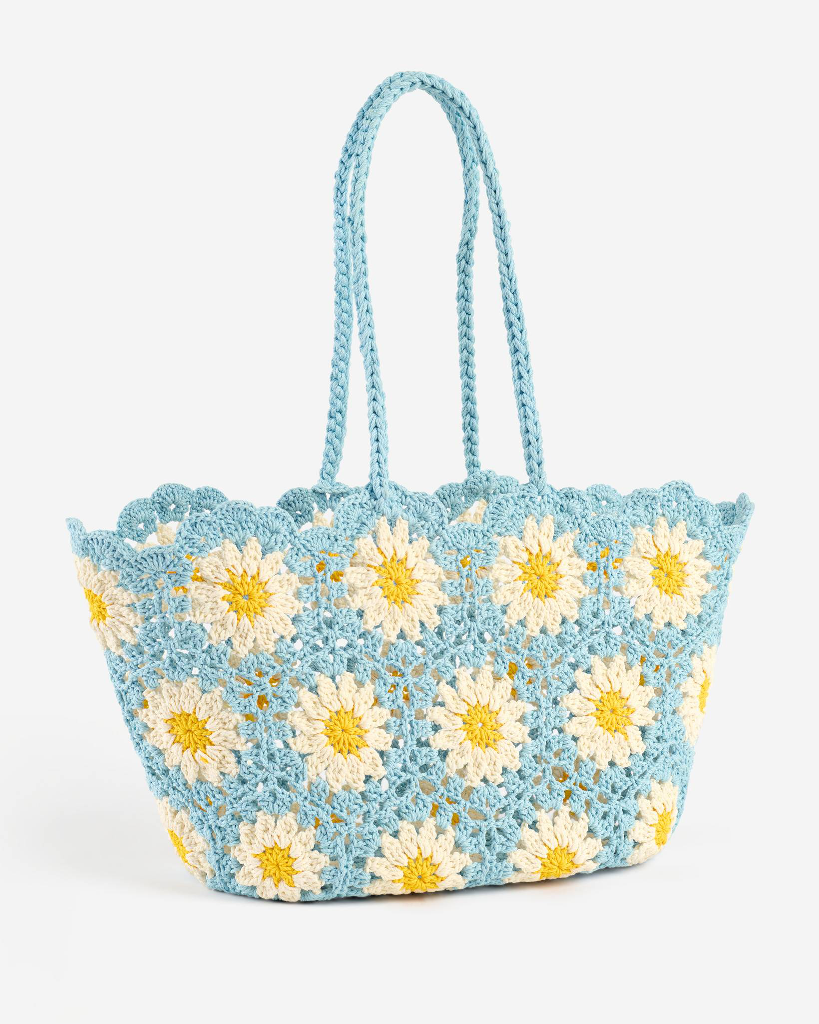 Sunflowers Crochet Texture Tote Bag in Light Blue | mia & tess 