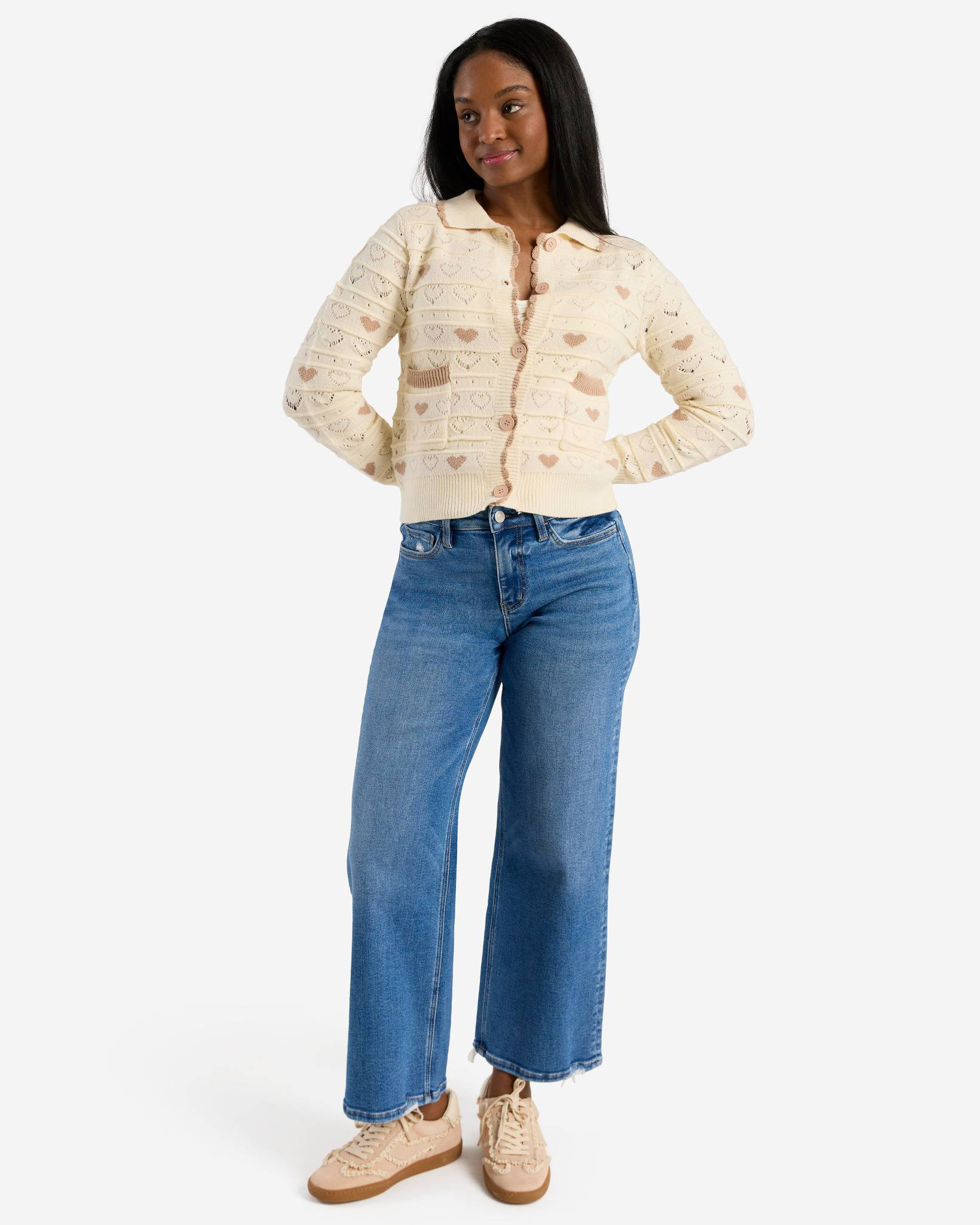 Button-Up Heart Sweater in Cream and Taupe | Gilli Clothing | The