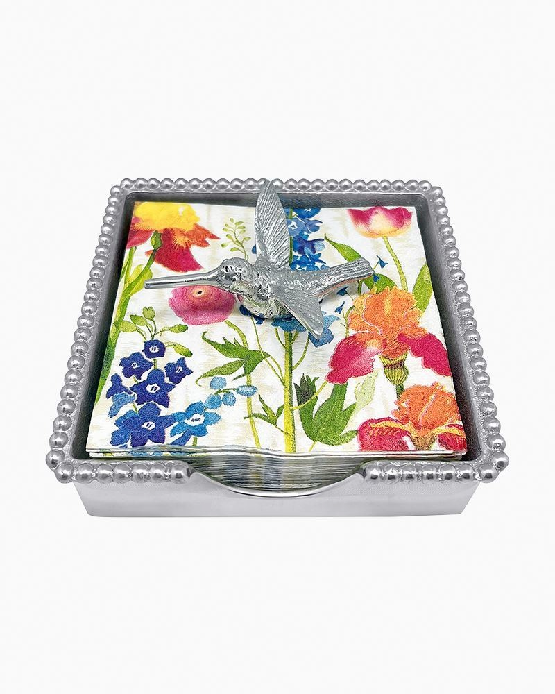 Beaded Edge Aluminum Napkin Box with Hummingbird Weight | Mariposa ...