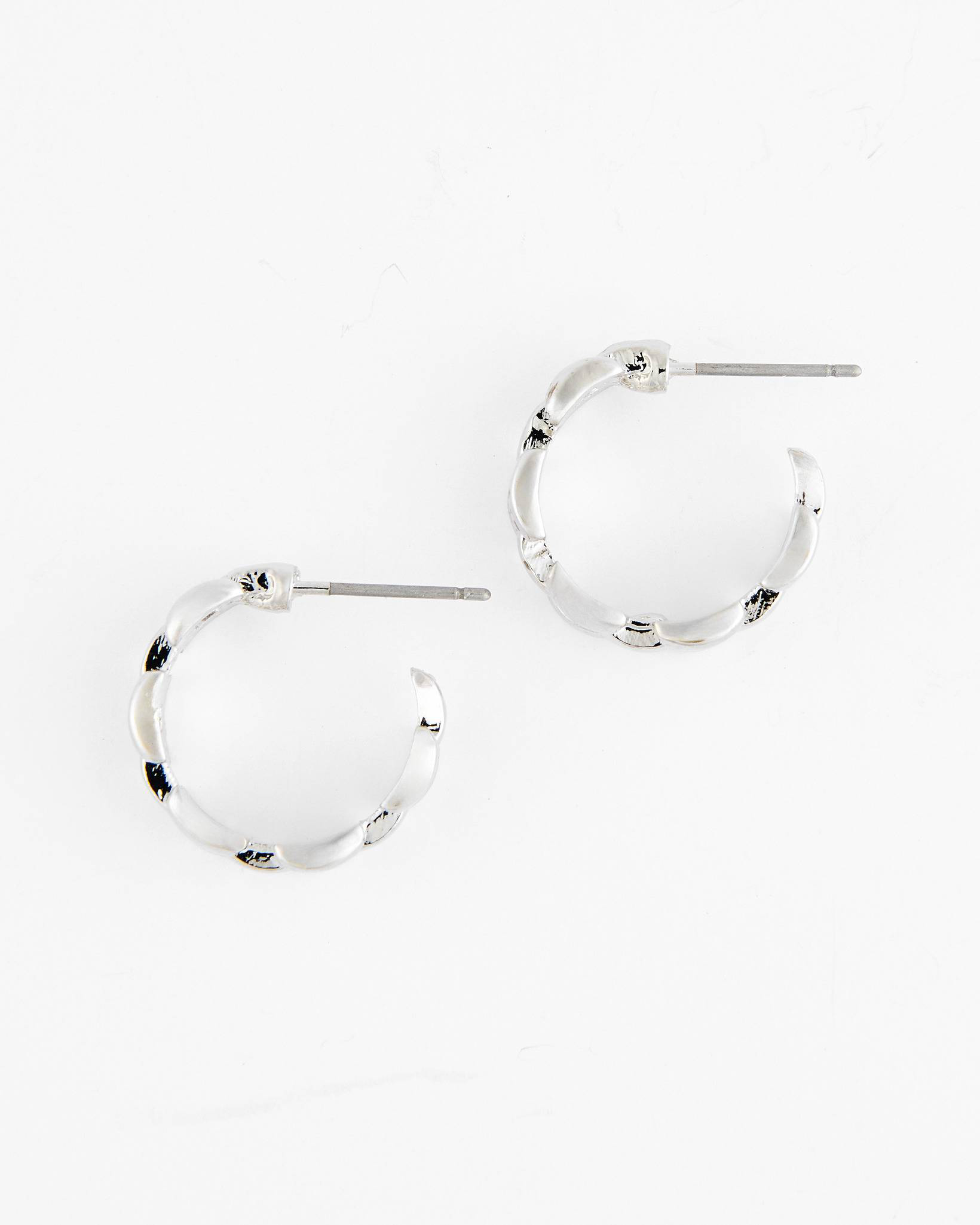 Metal Check Hoop Earrings in Silver | Uncharted Threads | The Paper Store