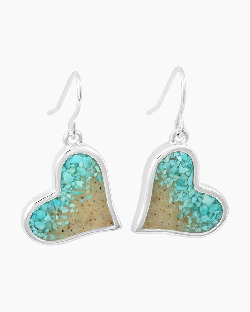 Heart Earrings with Cape Cod Sand and Turquoise in Silver | Dune