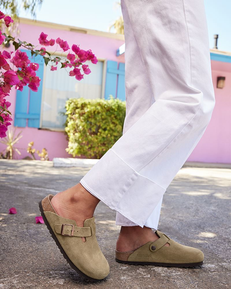 Boston Soft Footbed Clogs in Taupe | Birkenstock | Uncharted