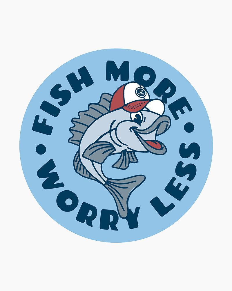 Life is Good Matchbook Fish More Work Less 4" Circle Sticker OS Stickers in Cool Blue