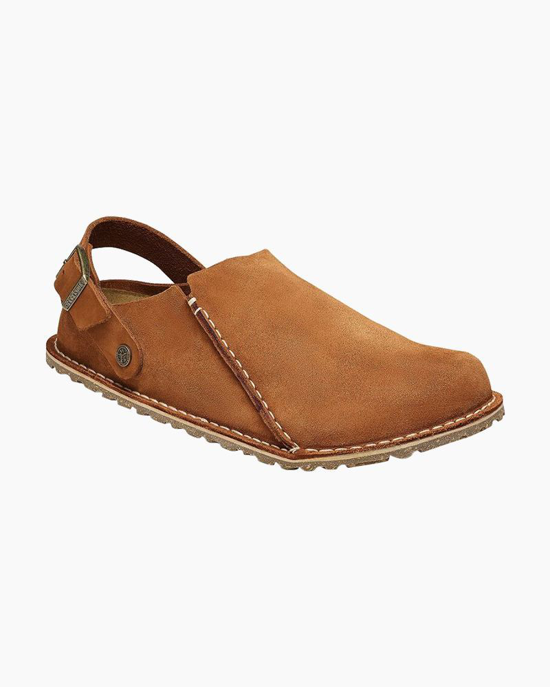 Lutry Premium Suede Clogs in Mink | Birkenstock | The Paper Store