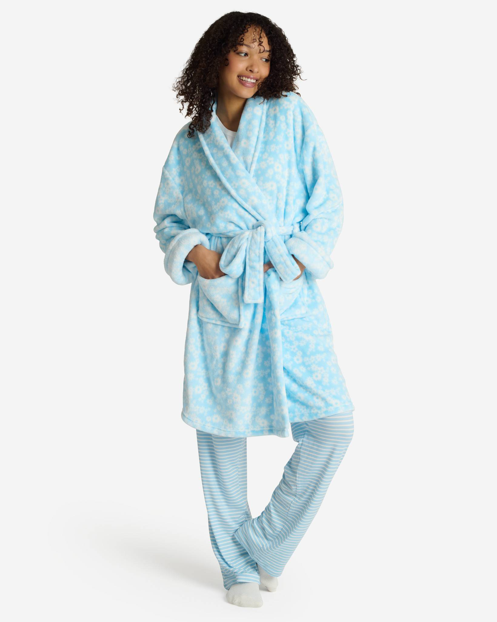 Light Blue Floral Texture Robe | mia & tess | The Paper Store