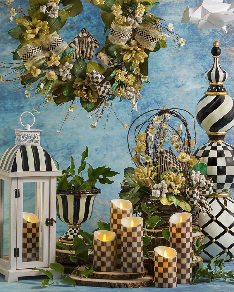 Courtly Check Flicker 5-Inch Pillar Candle | MacKenzie-Childs