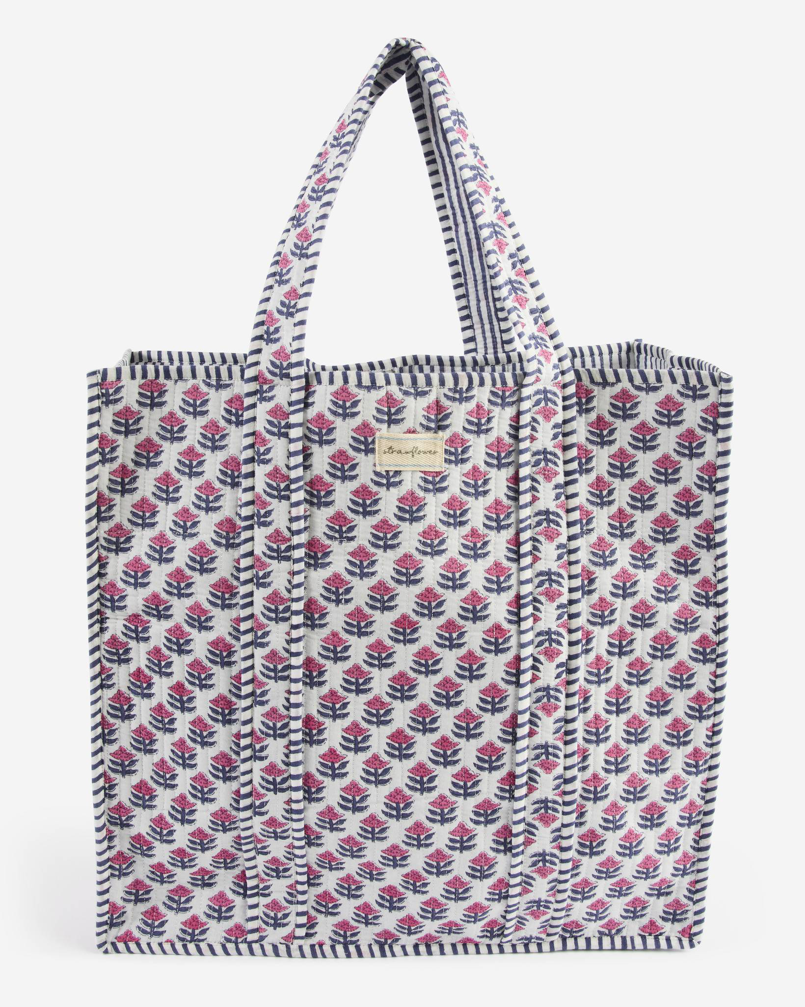 Red Cotton Block Print Tote Bag - Small