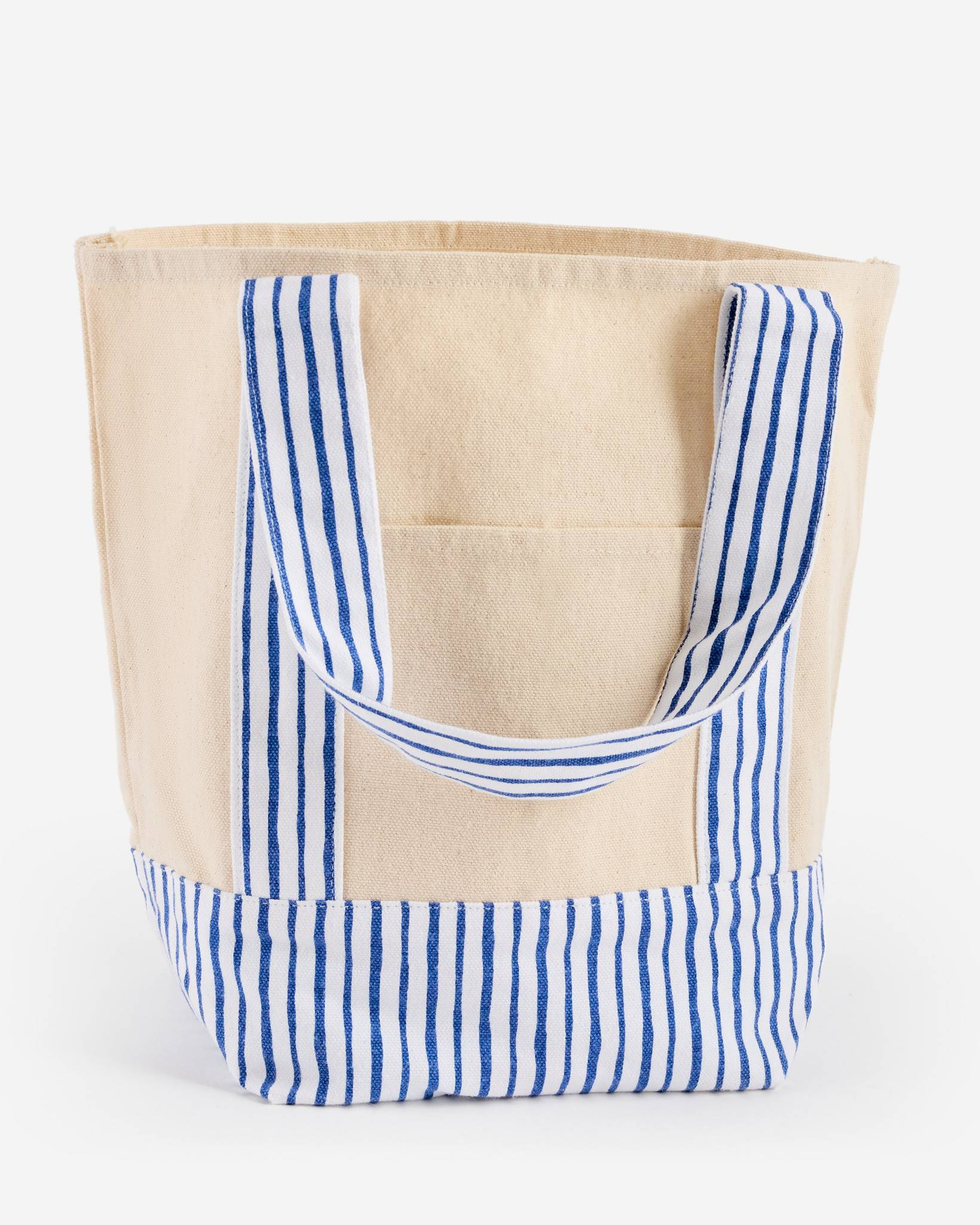 ♡J♡♡ LUDLOW Shirring stripe tote S Blue Stripe Pattern Handles Canvas Tote Bag | Strawflower | The