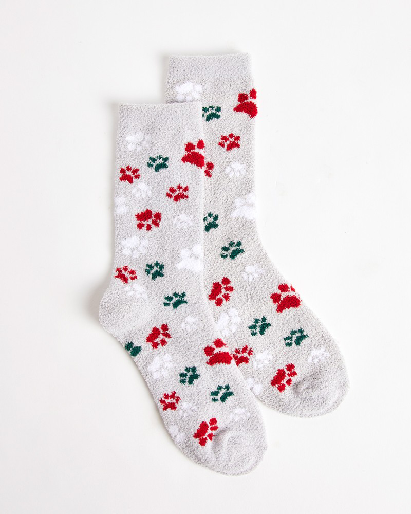 Festive Paw Print Holiday Cozy Socks