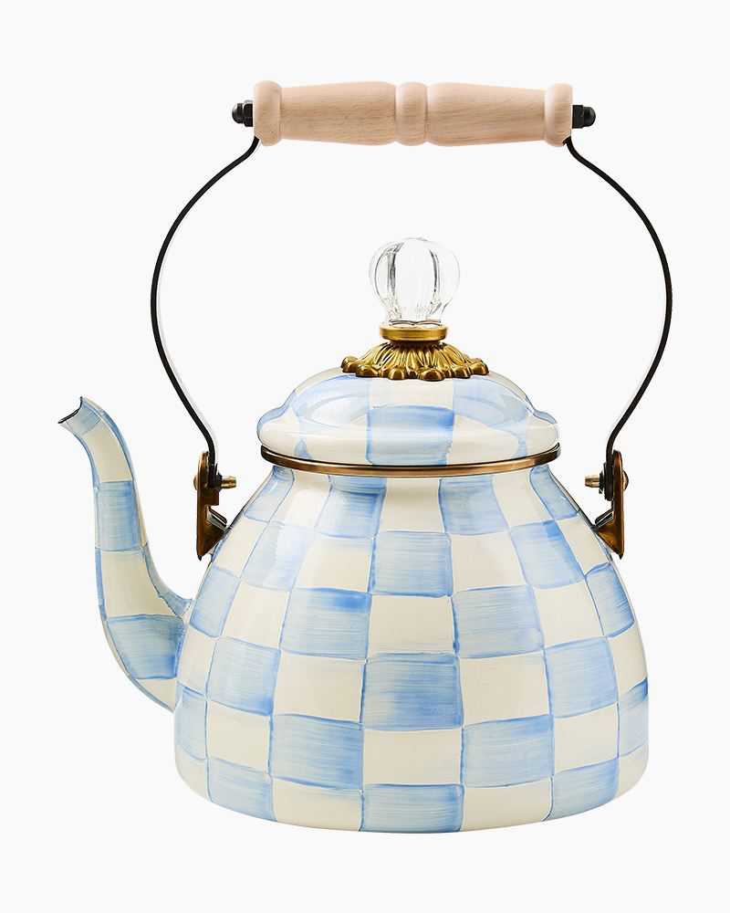 MacKenzie-Childs Check 2-Quart Tea Kettle - Sky Blue