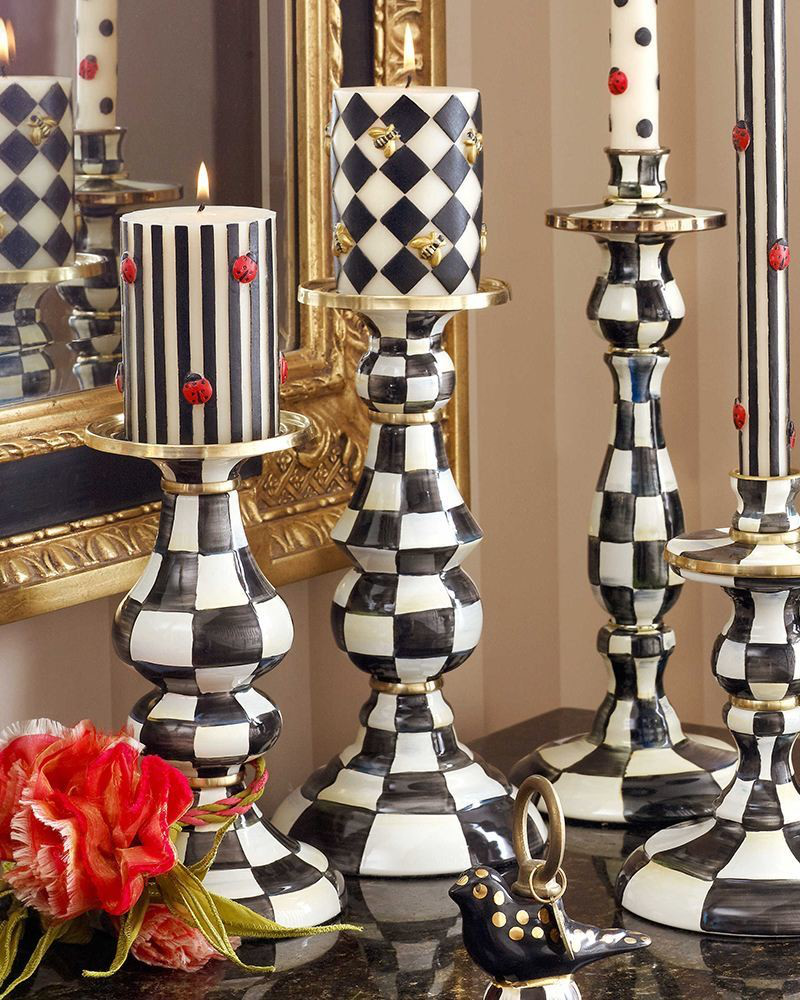 MacKenzie-Childs Courtly Check Enamel Pillar Candlestick - Thumbnail 3