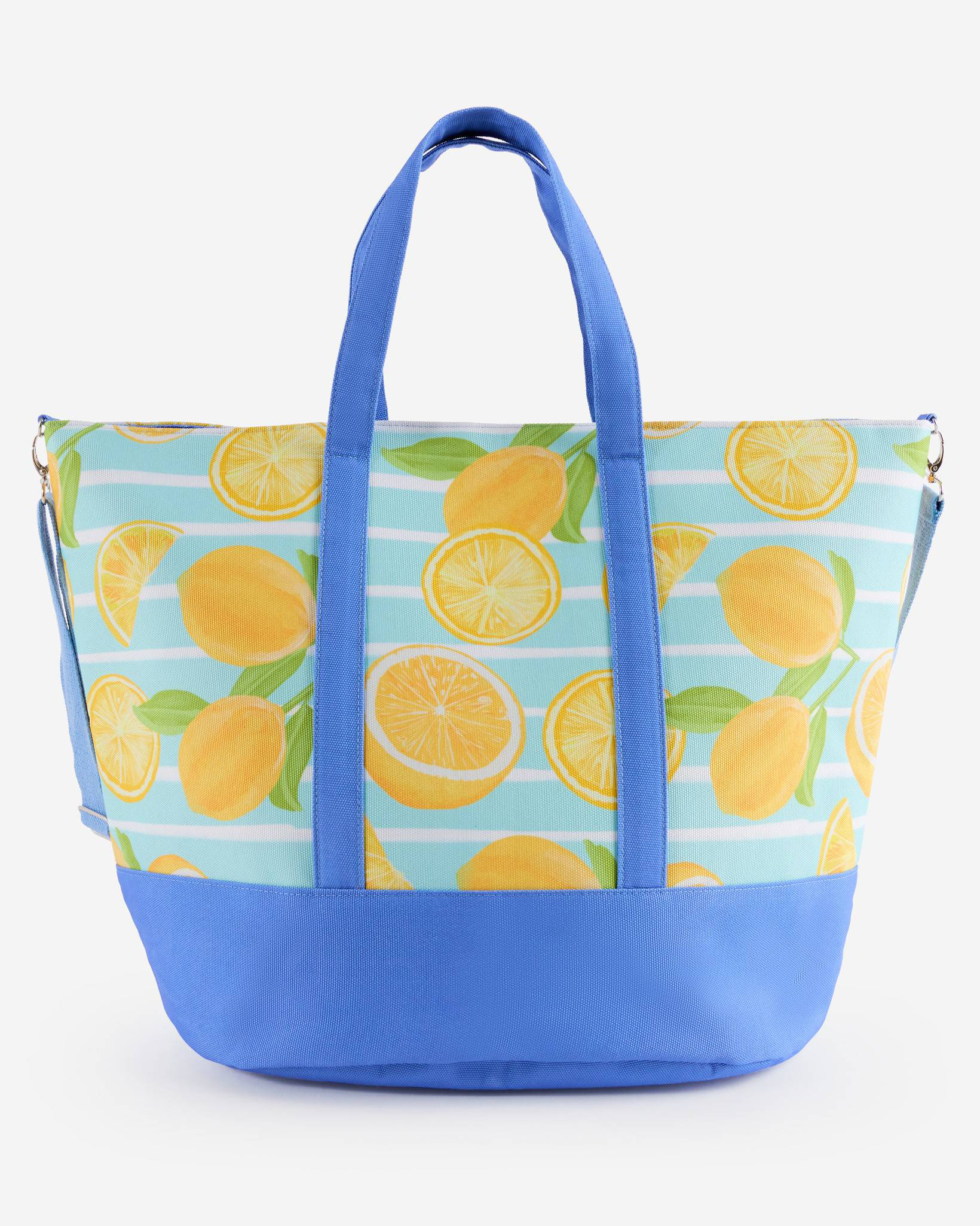Lemons Print Yellow, Mint, and Blue Cooler Tote with Strap | Salty