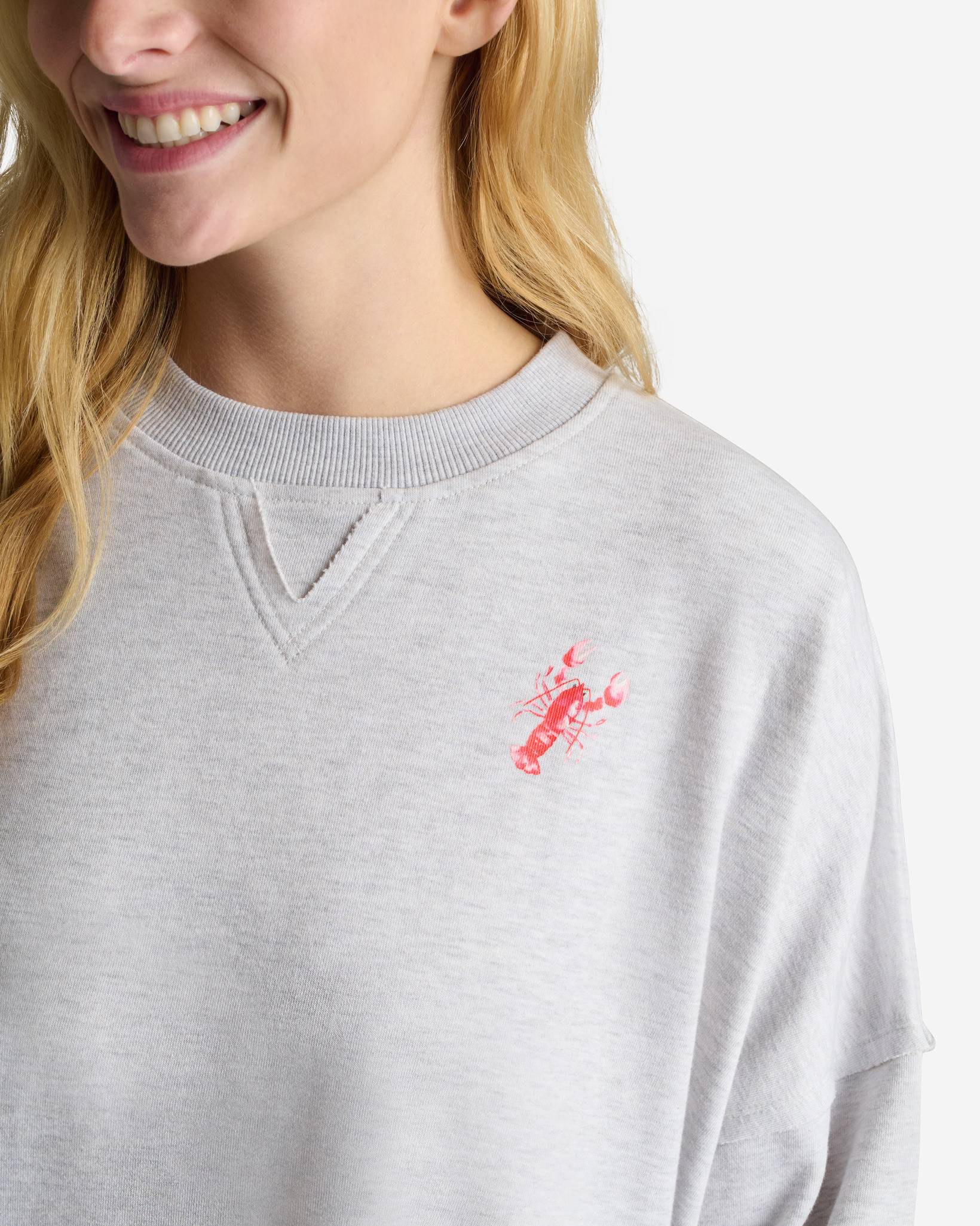 Lobster Patch Graphics Pullover Sweatshirt in Heather Grey