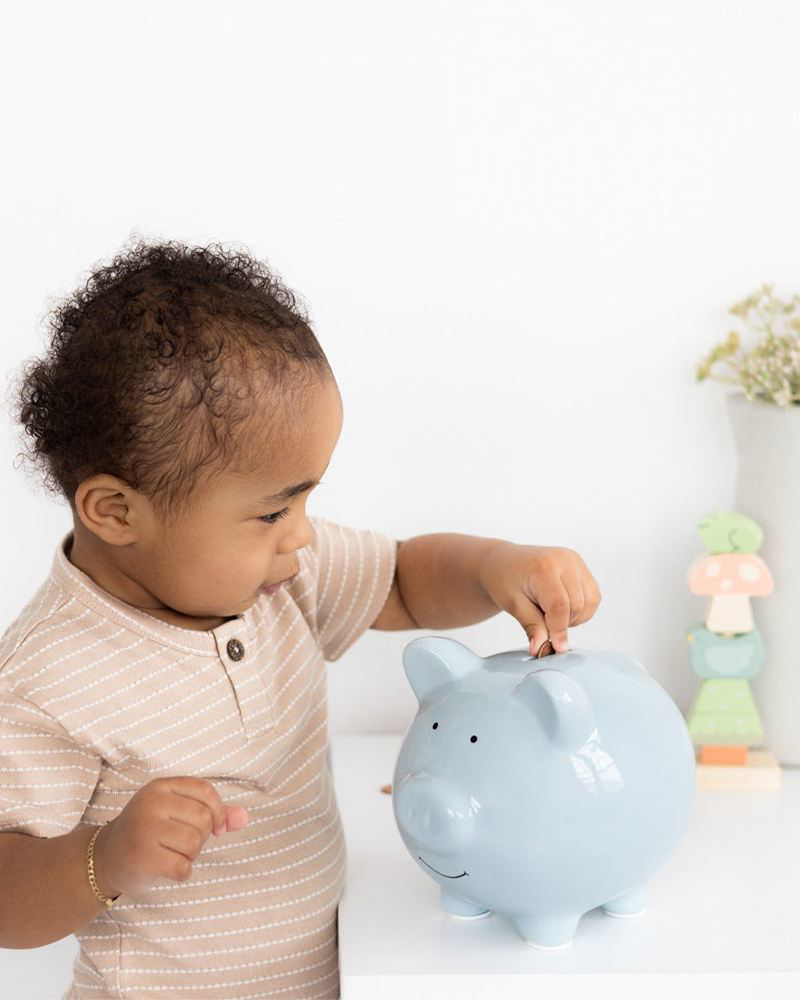 Blue Ceramic Piggy Bank | Pearhead | The Paper Store