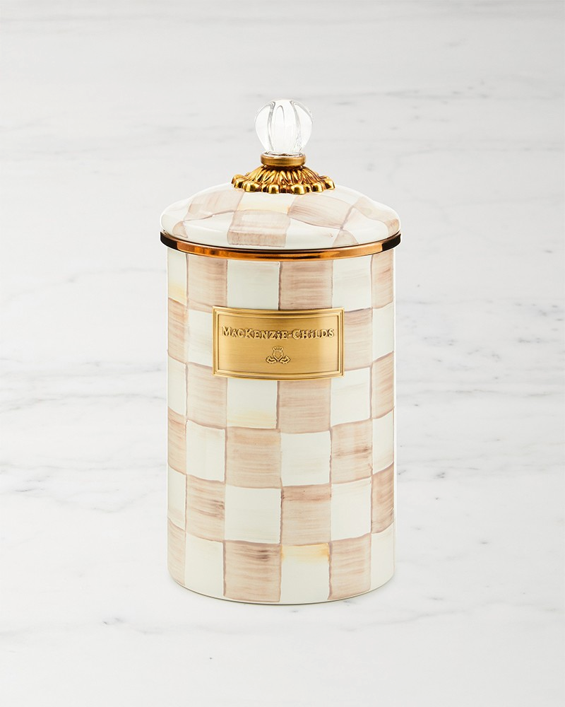 MacKenzie-Childs Mocha Check (Enamelware) Large Canister & Lid