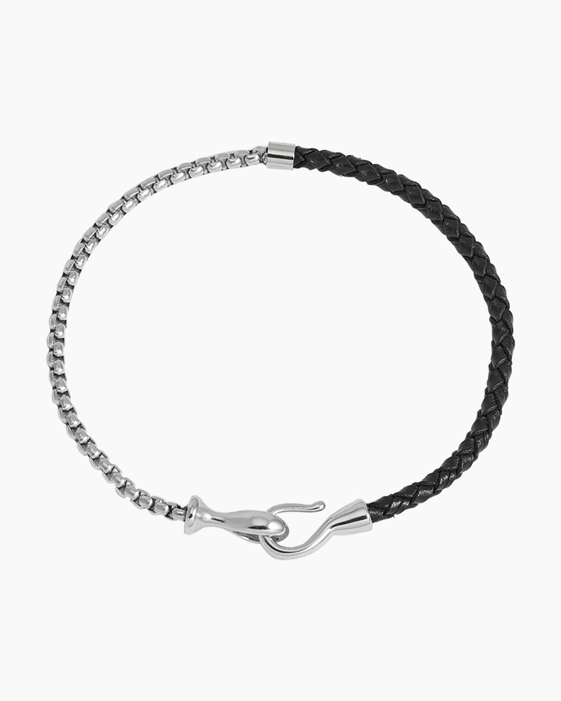 Men's Black Leather and Chain Hook Bracelet | Estella Bartlett | The ...