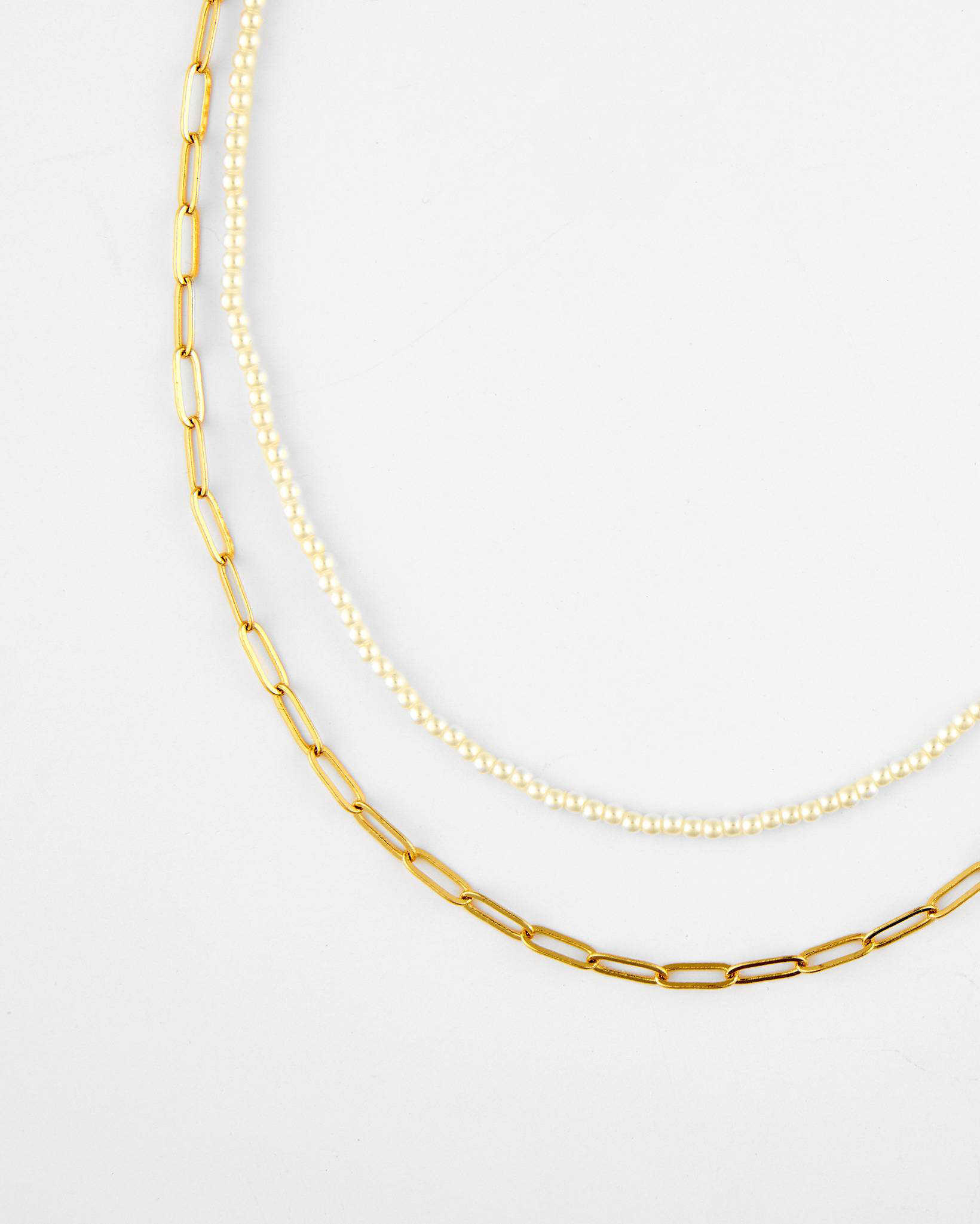 Double Strand Paperclip Chain and Pearl Necklace in Gold | Uncharted ...