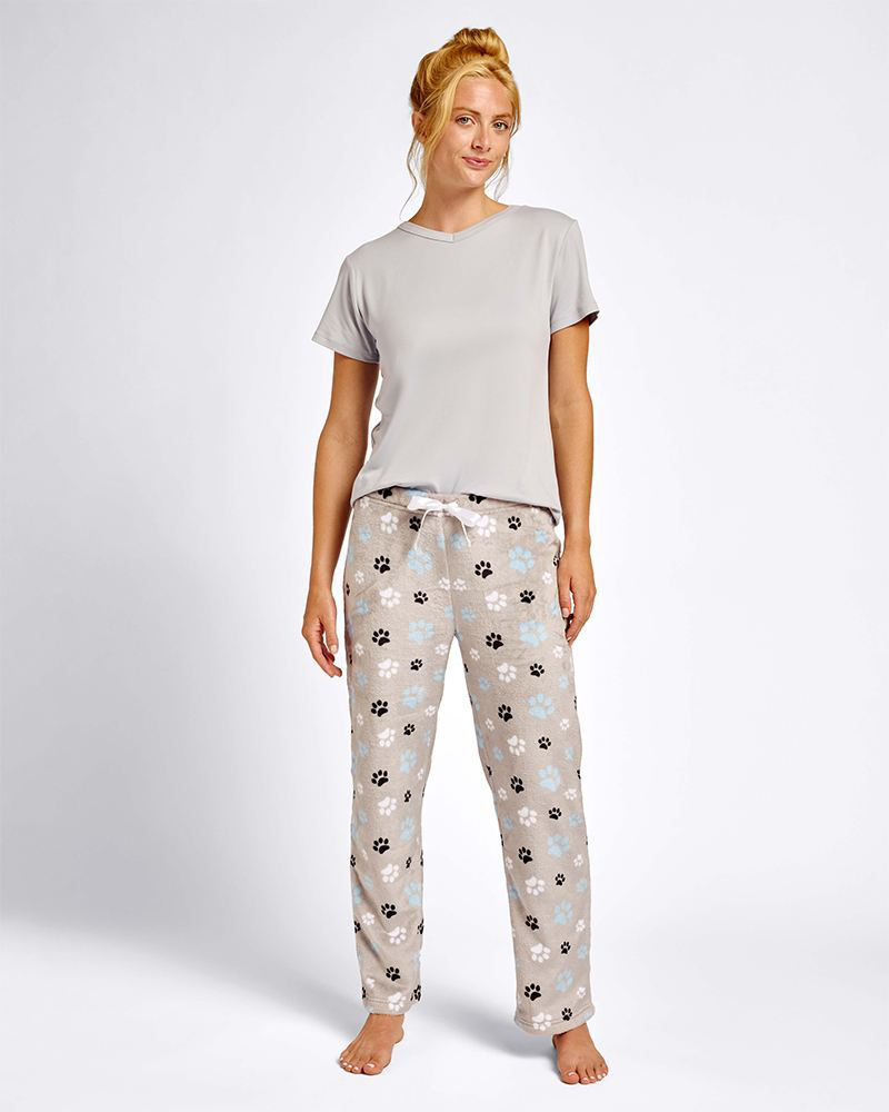 Grey Paw Print Fleece PJ Lounge Pants | mia & tess | The Paper Store