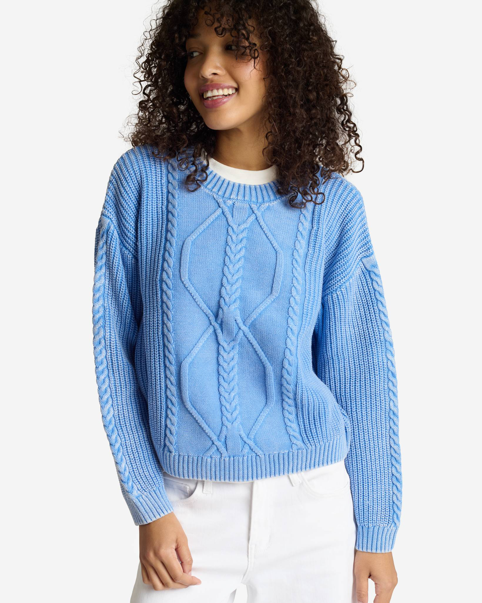 Washed Cable Knit Pullover Sweater in Granada Sky | Stories