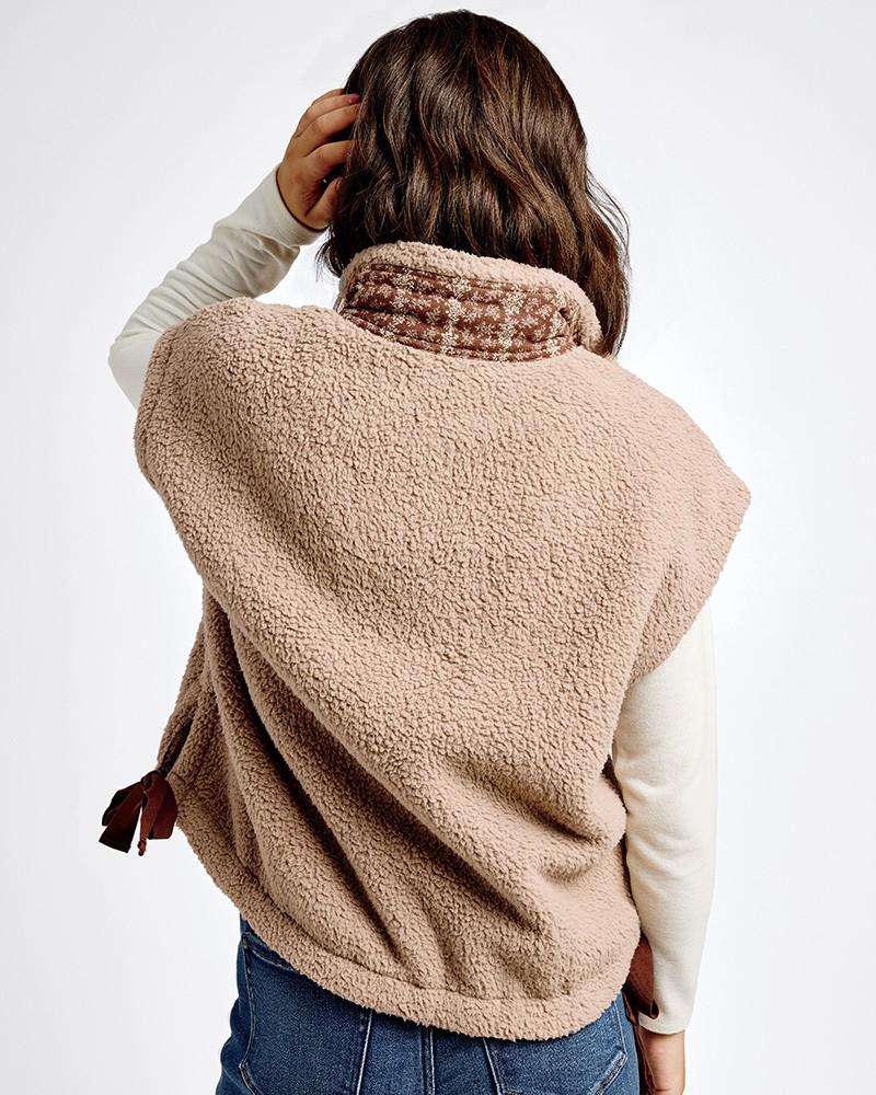 Side Bows Sherpa Fleece Vest in Mocha | Uncharted Threads | The