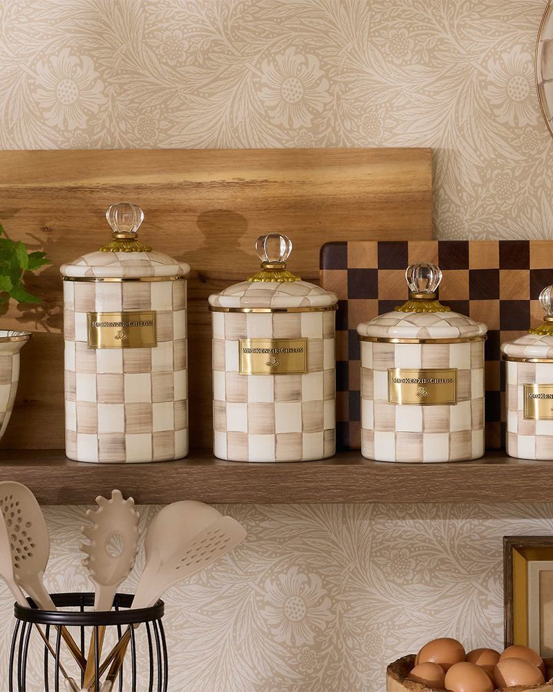 Mocha Check Medium Canister | MacKenzie-Childs | The Paper Store