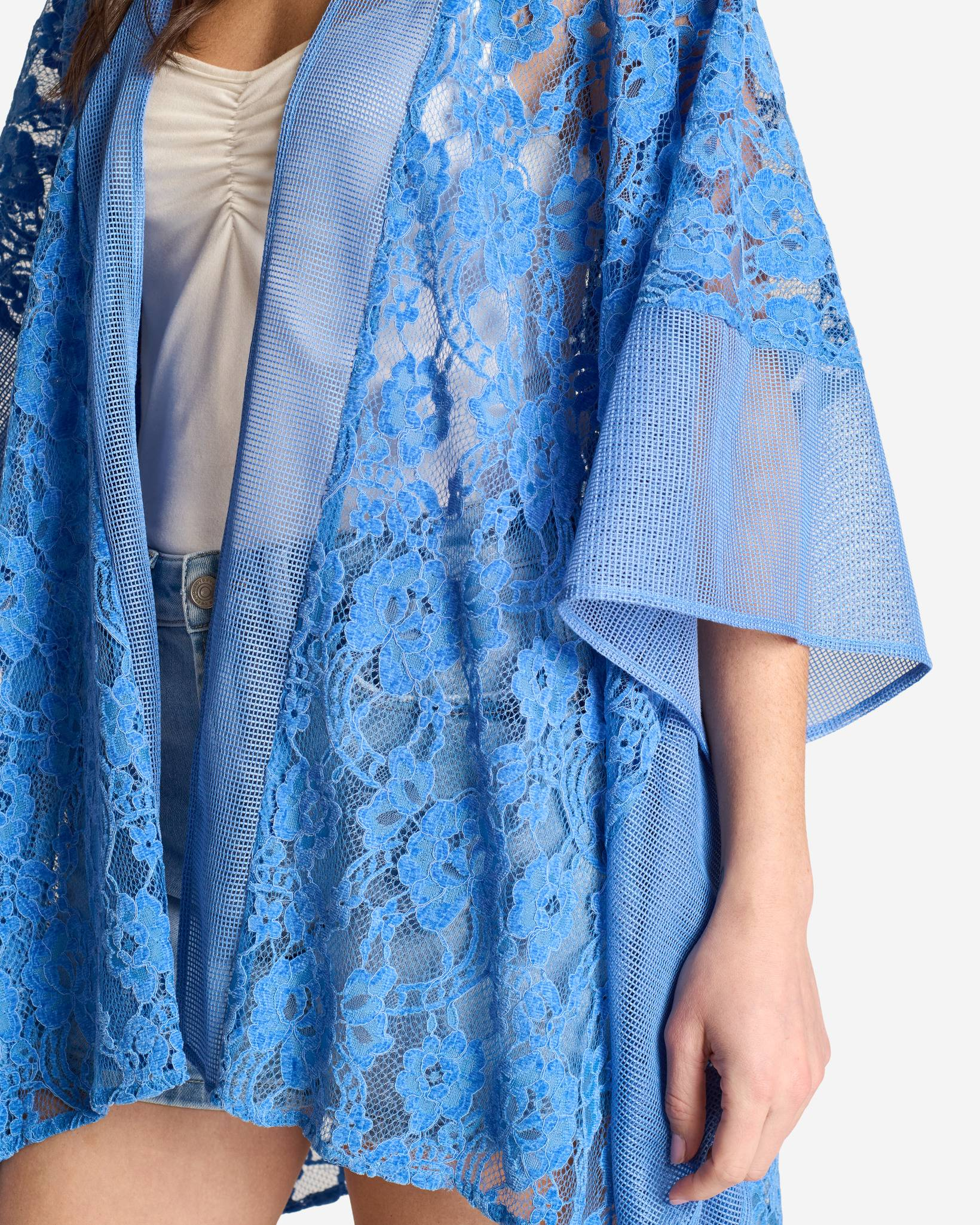 Floral and Vine Panel Lace Ruana Wrap in Blue | Stories Unknown | The ...