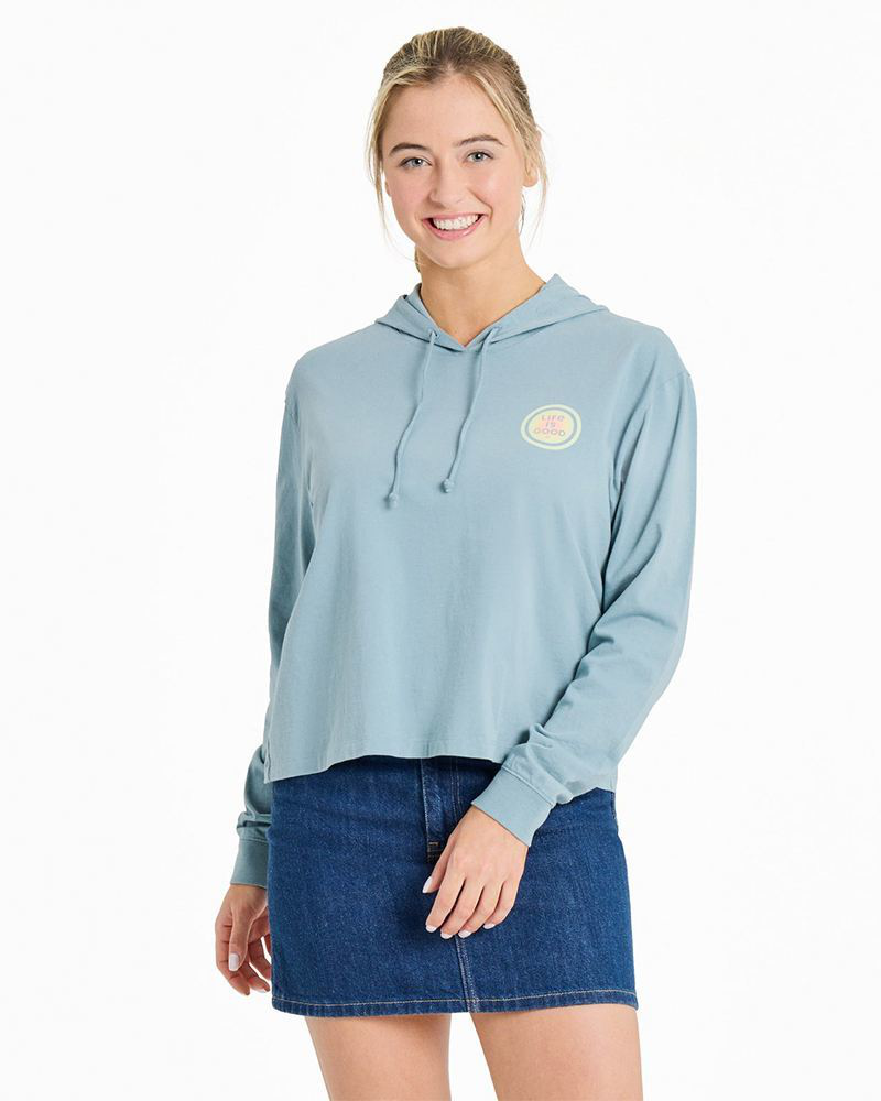 Women's Radiating Sun Crusher Boxy Hoodie in Smoky Blue | Life Is