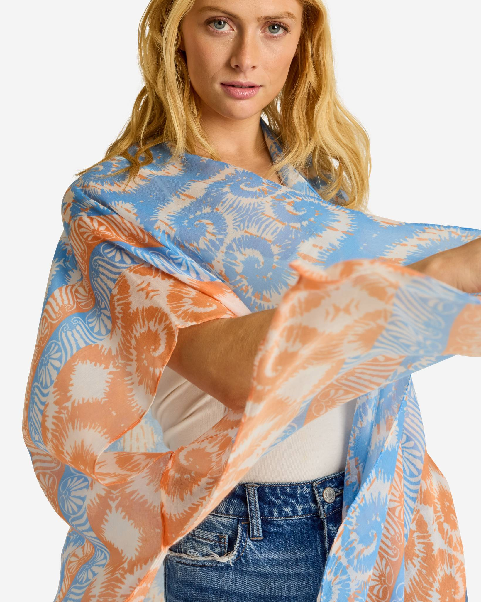 Tie Dye Mix Ruana Wrap in Blue and Orange | Stories Unknown | The Paper ...