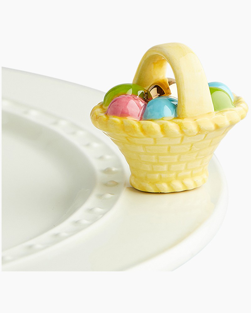 mini Basket with Eggs Ceramic Platter Ornament