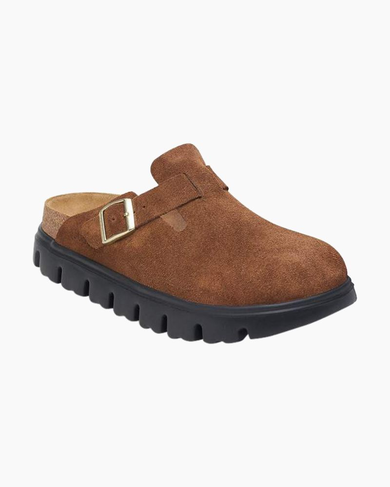 Boston Chunky Suede Leather Clogs in Dark Tea | Birkenstock | The Paper ...
